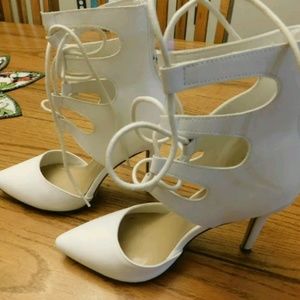 Pointed lace up heels shoes ankle strap stilettos